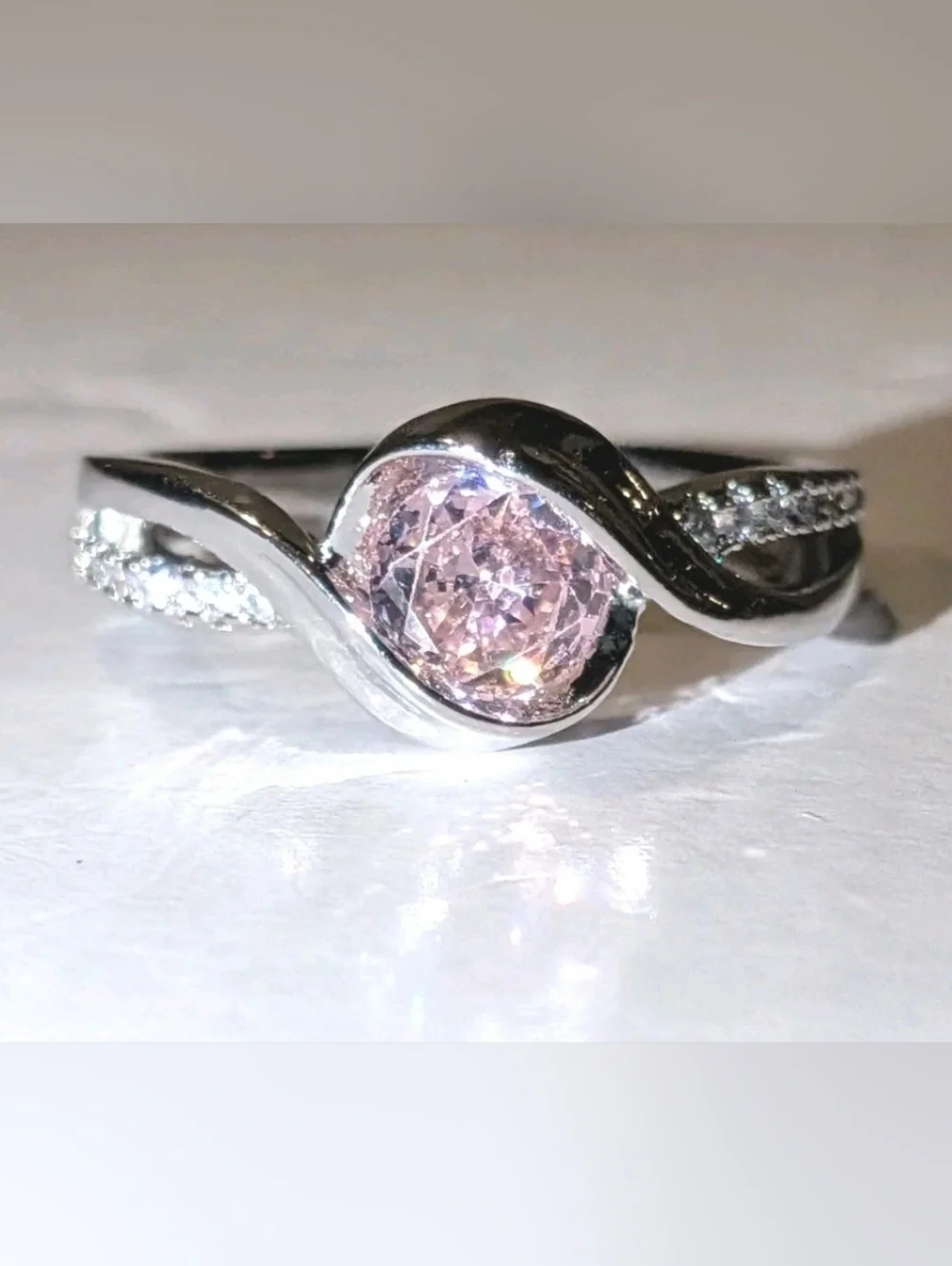 2Ct Round Cut Lab Created Pink Sapphire Minimalist Ring 14K White Gold Plated